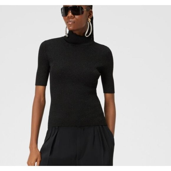 MISSONI Short-sleeved roll-neck sweater glitter effect black size 42 / 6 - Picture 1 of 5